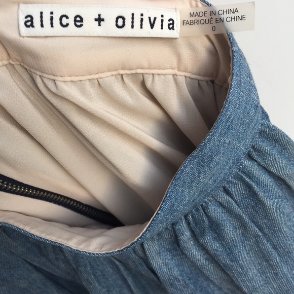 Alice + Olivia Romy Lace Panel Denim Midi Skirt 0 - Picture 3 of 8